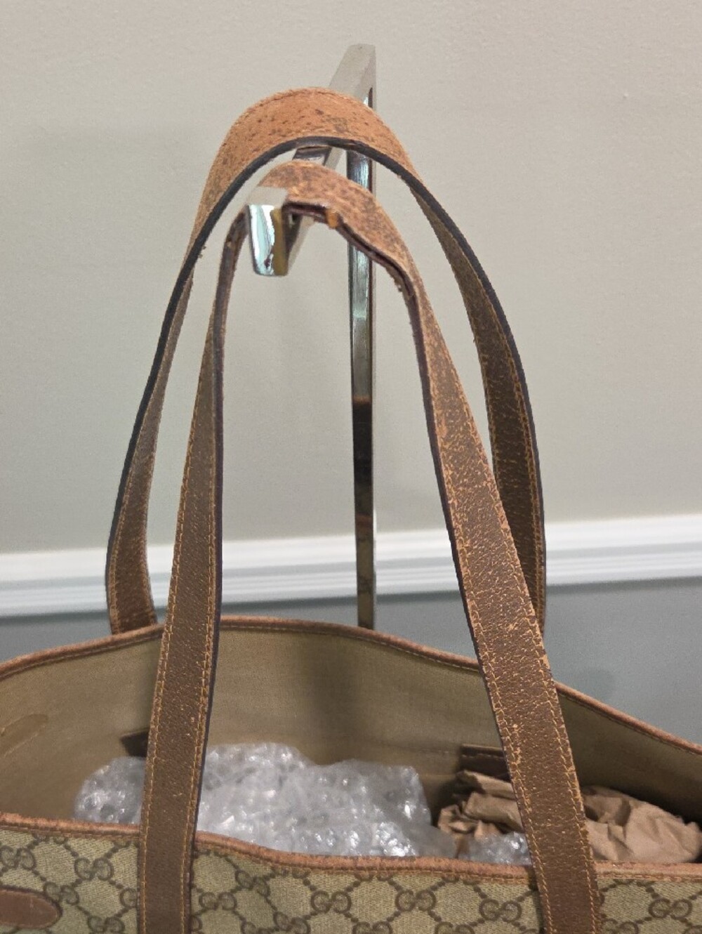 Gucci Beige GG Canvas Tote with Brown Leather and Sherryline- PROJECT - Picture 7 of 14